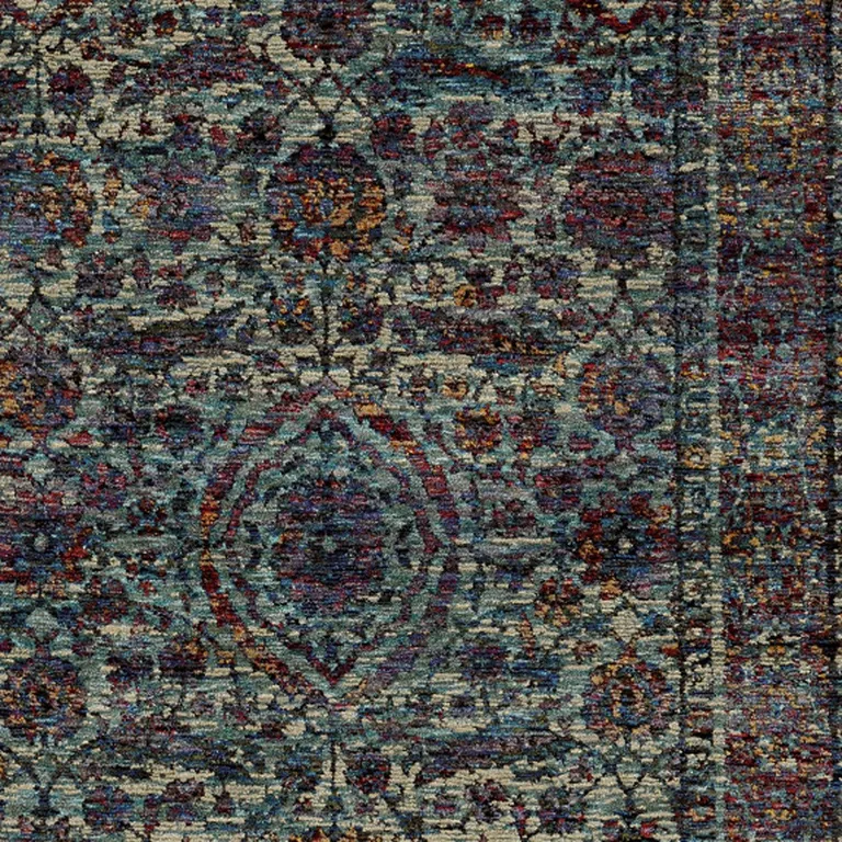 Blue And Purple Oriental Power Loom Stain Resistant Area Rug Photo 4
