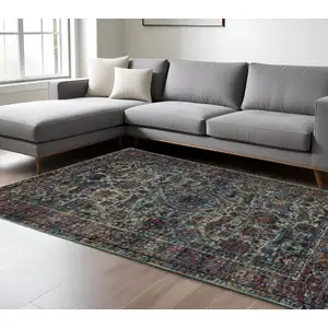 Photo of Blue And Purple Oriental Power Loom Stain Resistant Area Rug