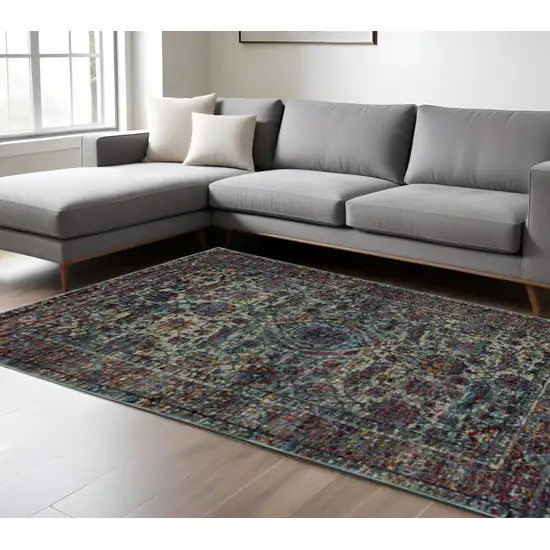 Blue and Purple Oriental Power Loom Area Rug Photo 1