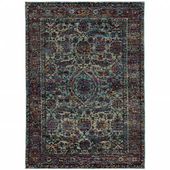 Blue and Purple Oriental Power Loom Area Rug Photo 2