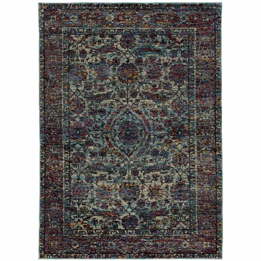 Blue and Purple Oriental Power Loom Area Rug Photo 2