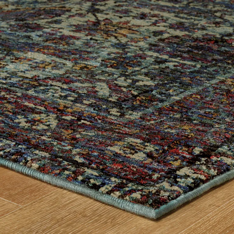 Blue And Purple Oriental Power Loom Stain Resistant Area Rug Photo 4