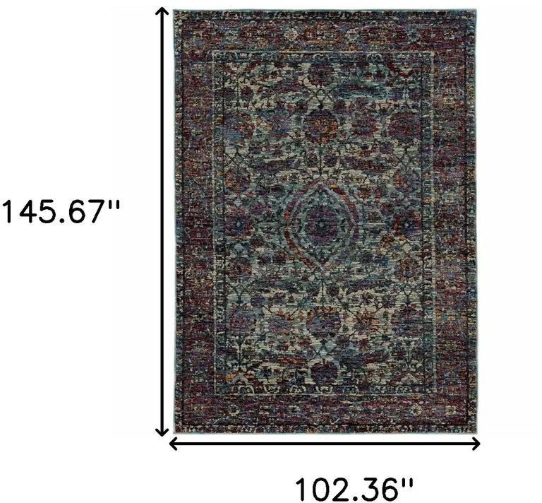 Blue And Purple Oriental Power Loom Stain Resistant Area Rug Photo 3