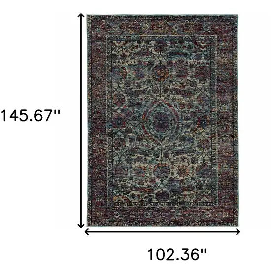 Blue and Purple Oriental Power Loom Area Rug Photo 3