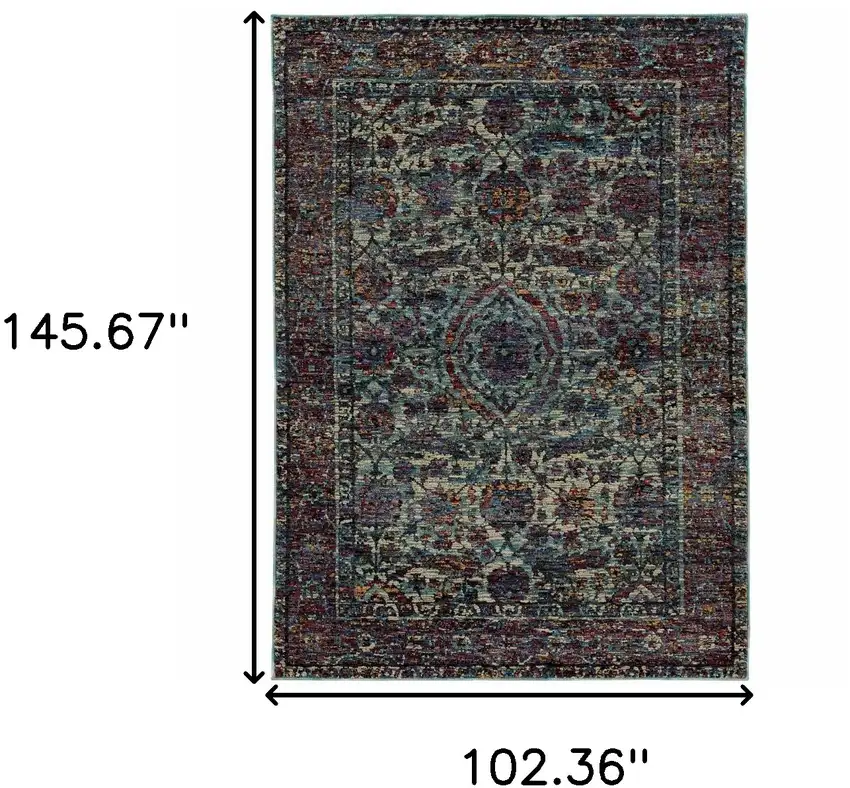 Blue and Purple Oriental Power Loom Area Rug Photo 3