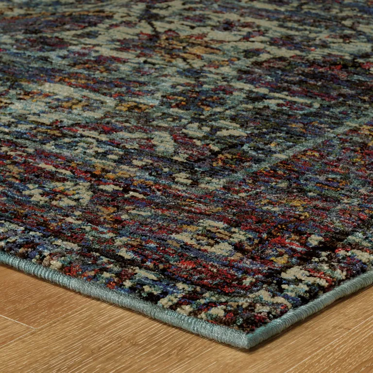 Blue And Purple Oriental Power Loom Stain Resistant Area Rug Photo 5