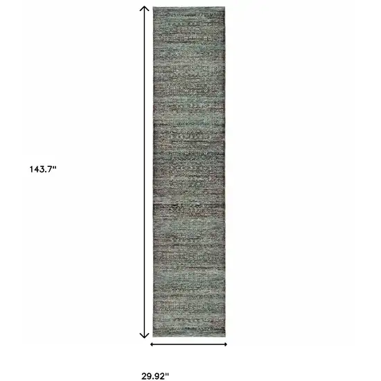 Blue And Purple Oriental Power Loom Stain Resistant Runner Rug Photo 5