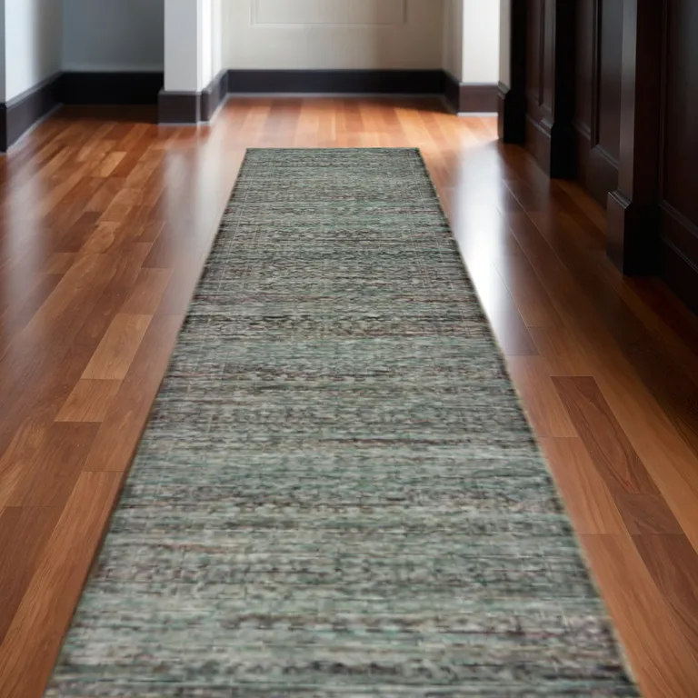 Blue And Purple Oriental Power Loom Stain Resistant Runner Rug Photo 5