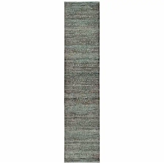 Blue And Purple Oriental Power Loom Stain Resistant Runner Rug Photo 1