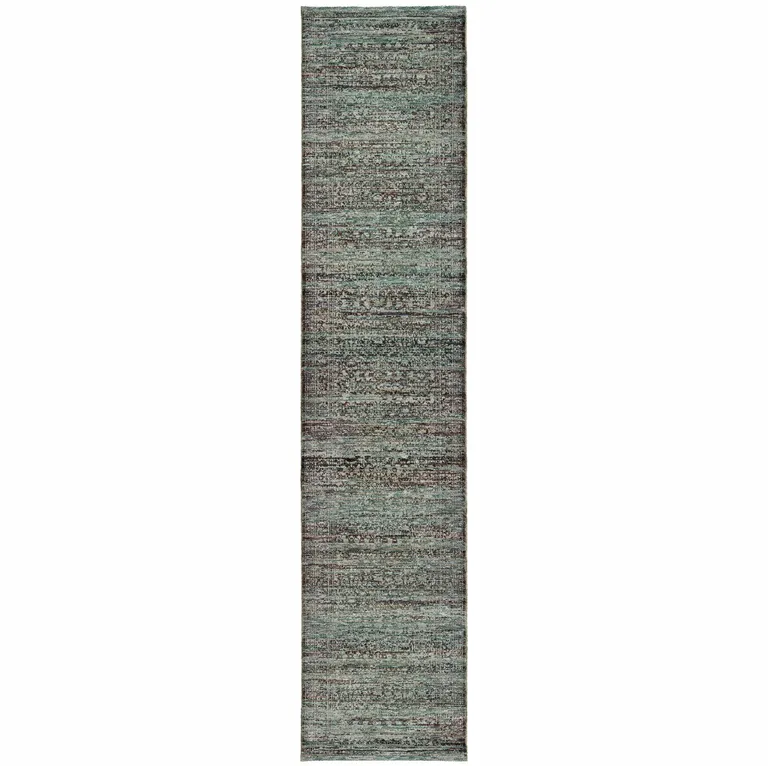 Blue And Purple Oriental Power Loom Stain Resistant Runner Rug Photo 1