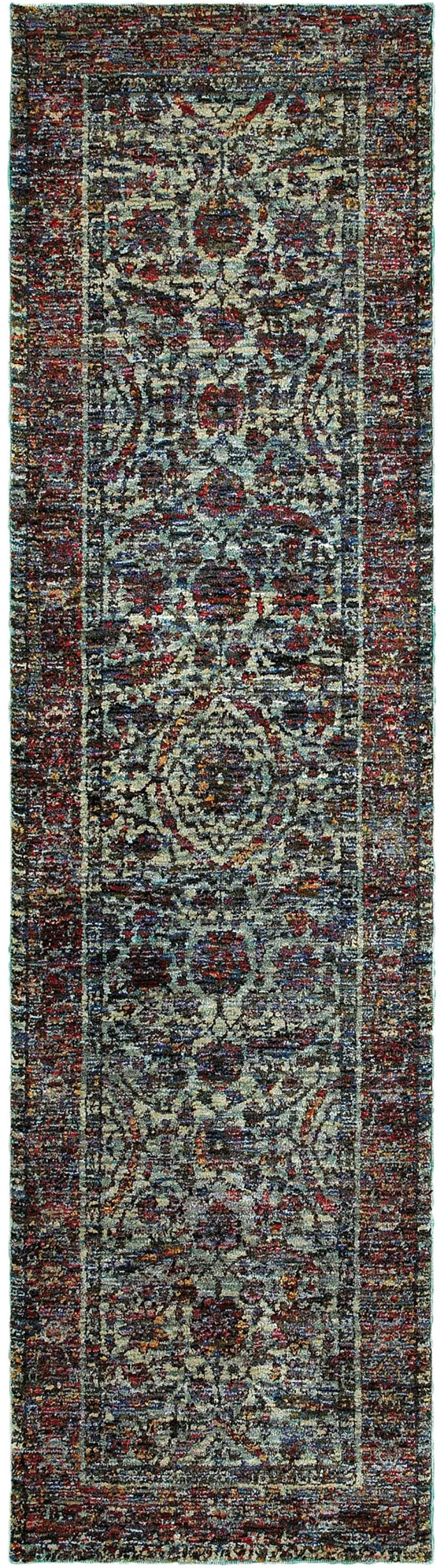 Blue And Purple Oriental Power Loom Stain Resistant Runner Rug Photo 1