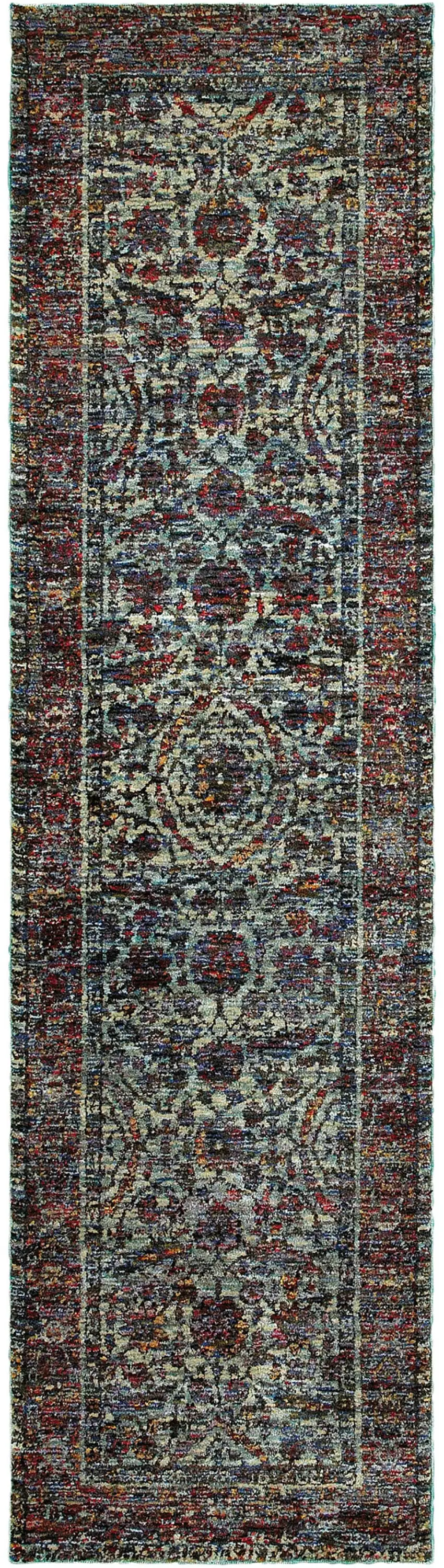 Blue And Purple Oriental Power Loom Stain Resistant Runner Rug Photo 1