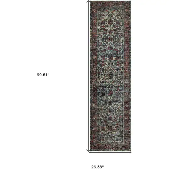 Blue And Purple Oriental Power Loom Stain Resistant Runner Rug Photo 5