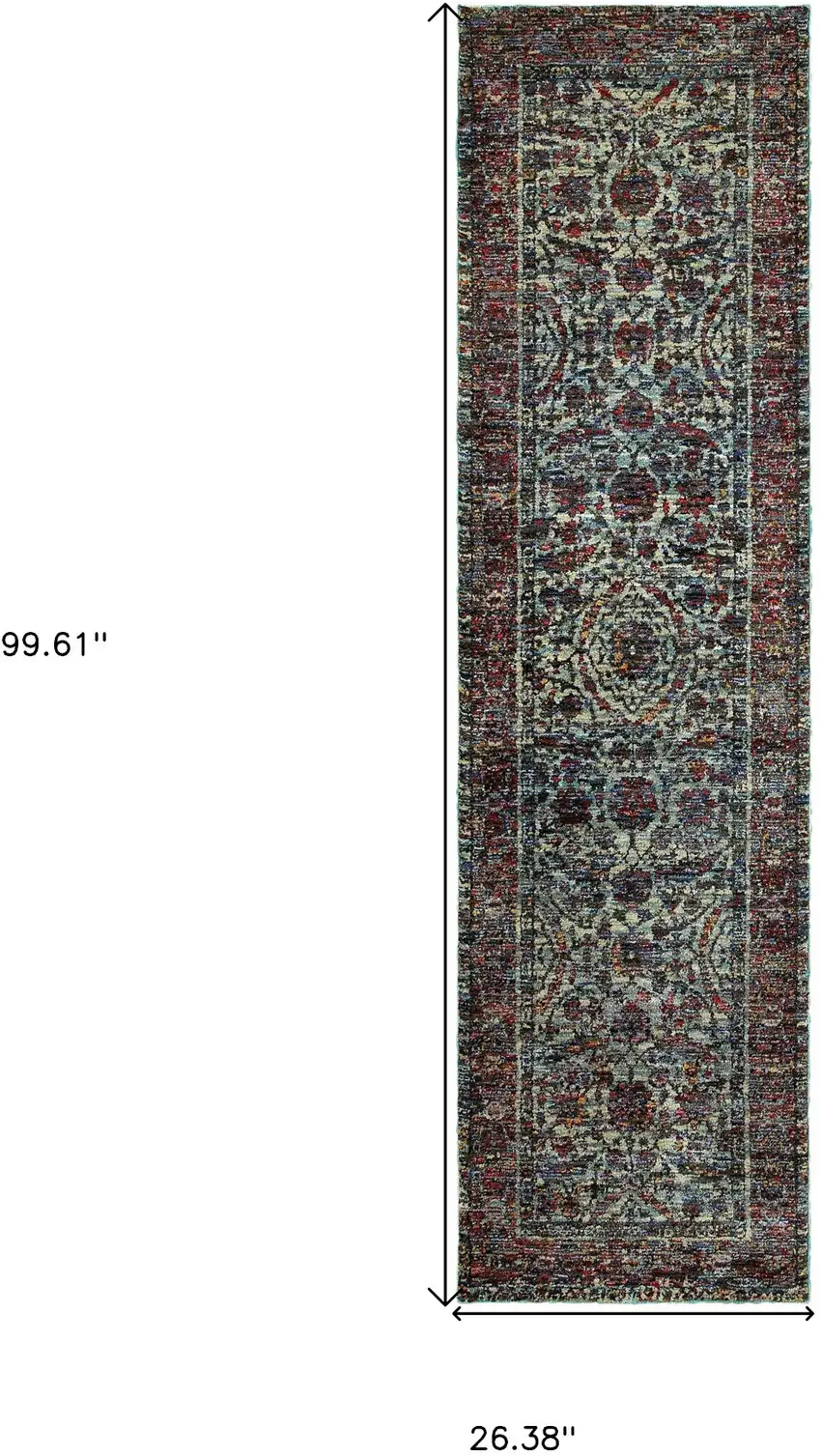Blue And Purple Oriental Power Loom Stain Resistant Runner Rug Photo 5