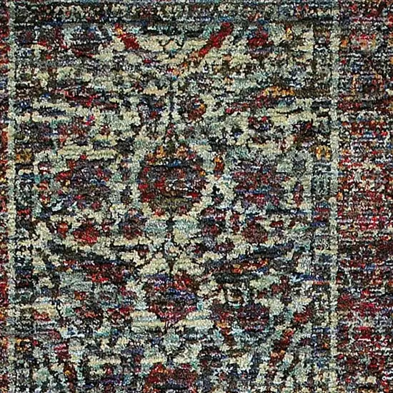 Blue And Purple Oriental Power Loom Stain Resistant Runner Rug Photo 3