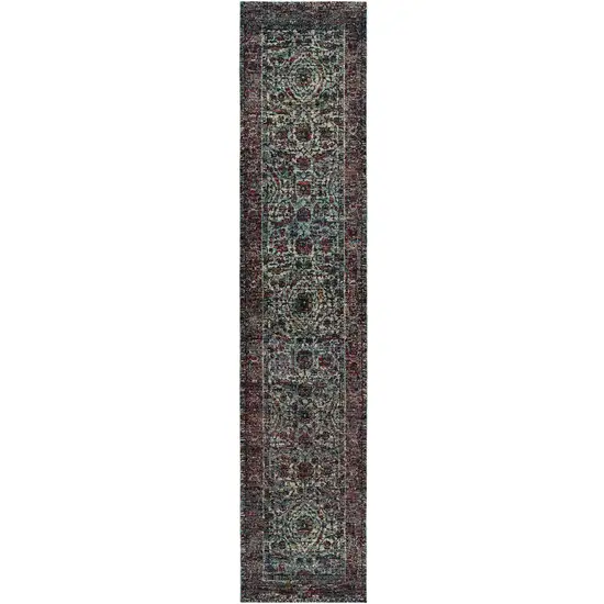 Blue And Purple Oriental Power Loom Stain Resistant Runner Rug Photo 1