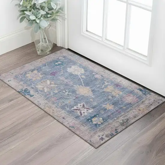 Blue And Purple Oriental Washable Area Rug With UV Protection Photo 2