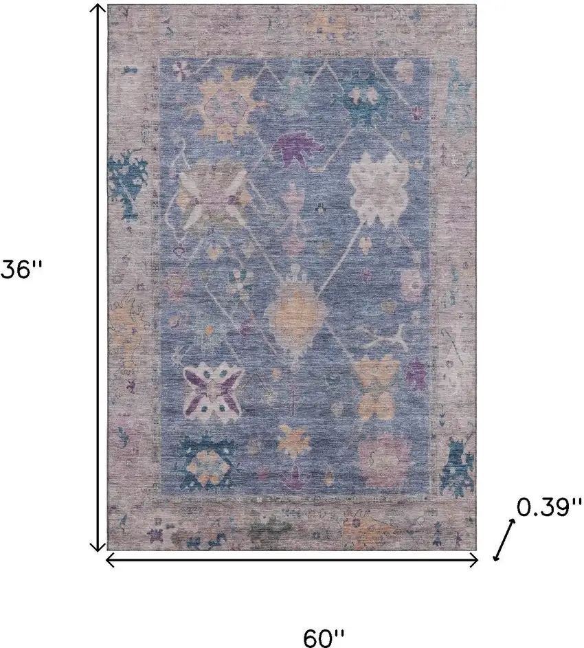 Blue And Purple Oriental Washable Area Rug With UV Protection Photo 9