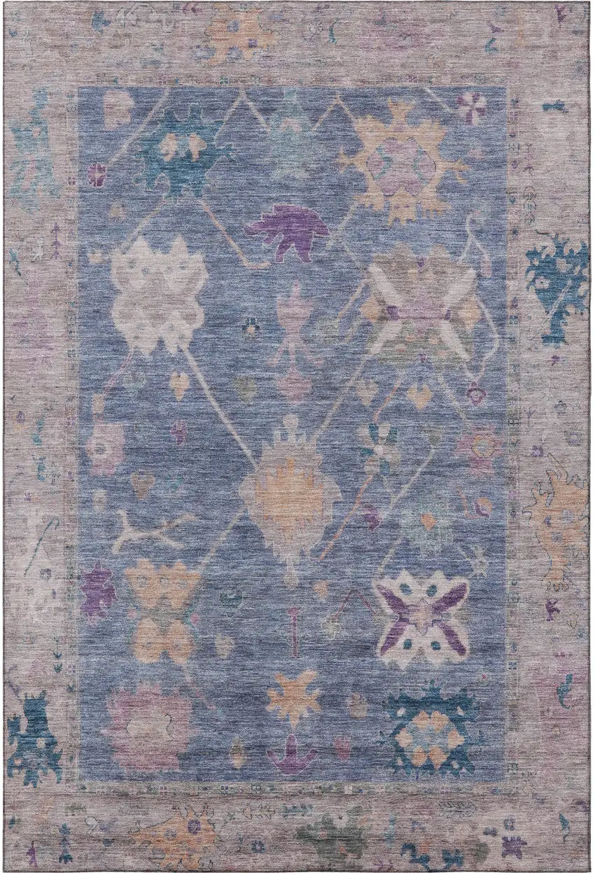 Blue And Purple Oriental Washable Area Rug With UV Protection Photo 4