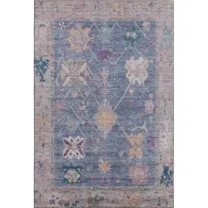Photo of Blue And Purple Oriental Washable Area Rug With UV Protection