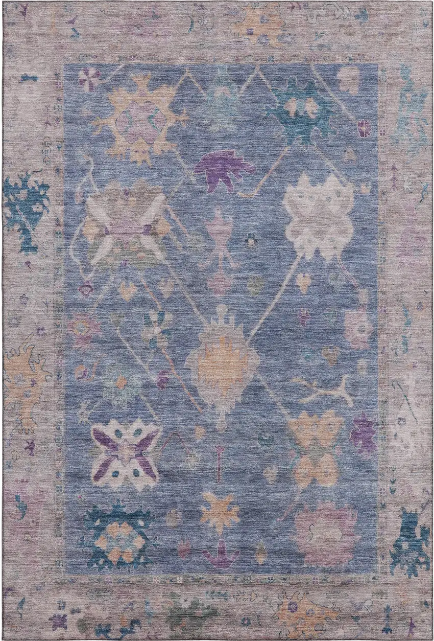 Blue And Purple Oriental Washable Area Rug With UV Protection Photo 1