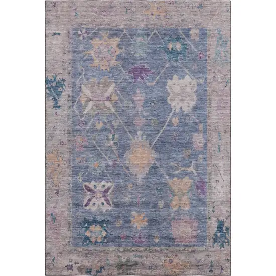 Blue And Purple Oriental Washable Area Rug With UV Protection Photo 1