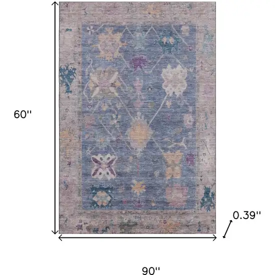 Blue And Purple Oriental Washable Area Rug With UV Protection Photo 9