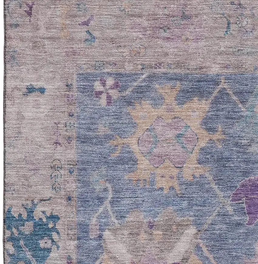 Blue And Purple Oriental Washable Area Rug With UV Protection Photo 3