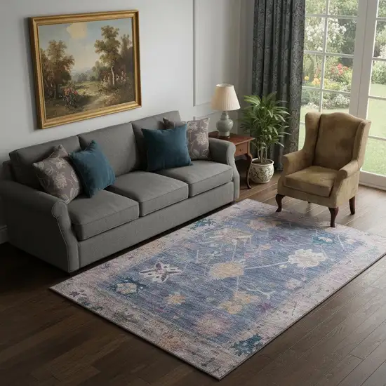 Blue And Purple Oriental Washable Area Rug With UV Protection Photo 2