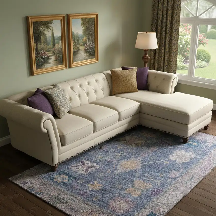 Blue And Purple Oriental Washable Area Rug With UV Protection Photo 2