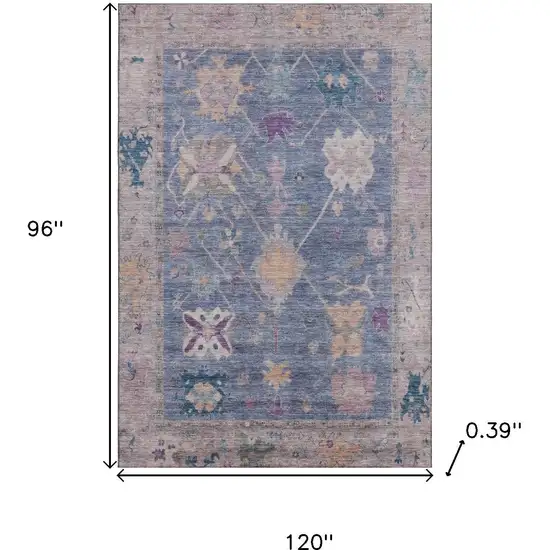 Blue And Purple Oriental Washable Area Rug With UV Protection Photo 9