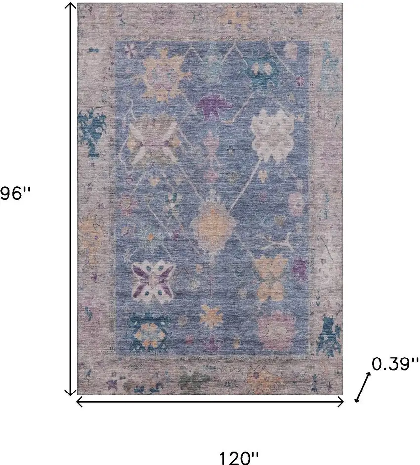 Blue And Purple Oriental Washable Area Rug With UV Protection Photo 9