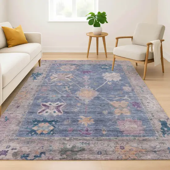 Blue And Purple Oriental Washable Area Rug With UV Protection Photo 6