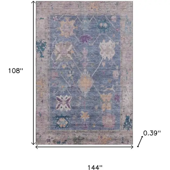 Blue And Purple Oriental Washable Area Rug With UV Protection Photo 9