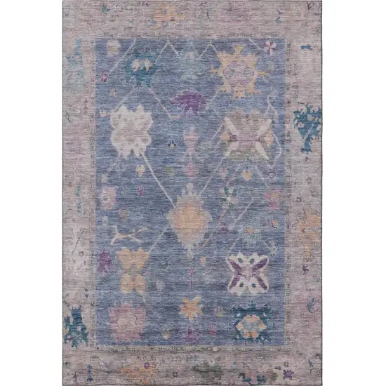 Blue And Purple Oriental Washable Area Rug With UV Protection Photo 4