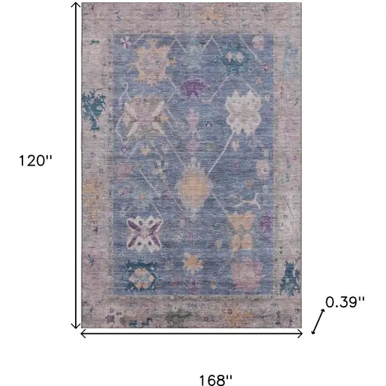 Blue And Purple Oriental Washable Area Rug With UV Protection Photo 9