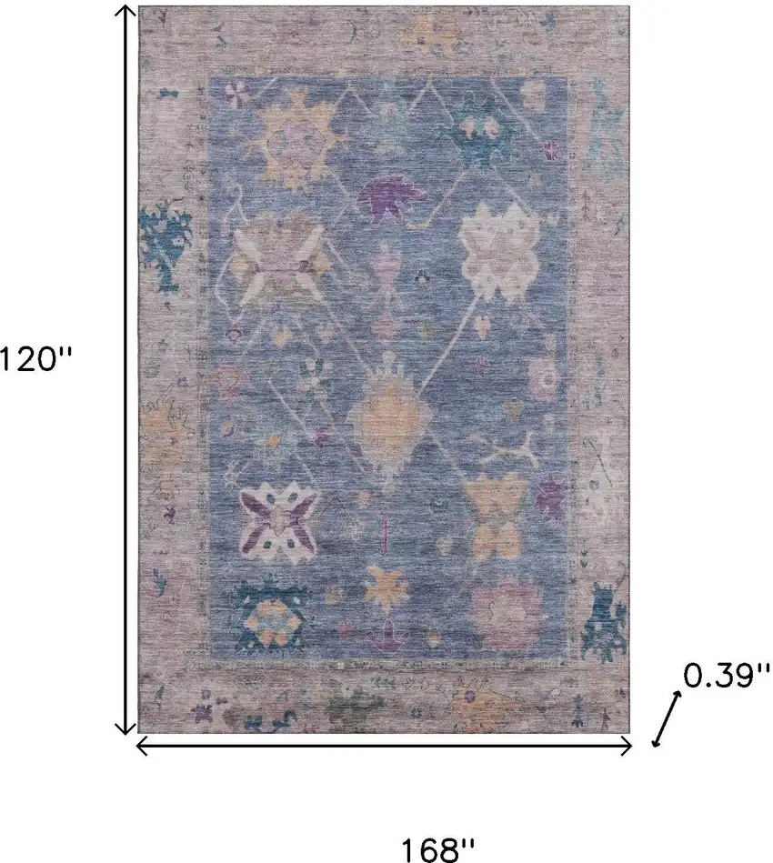 Blue And Purple Oriental Washable Area Rug With UV Protection Photo 9