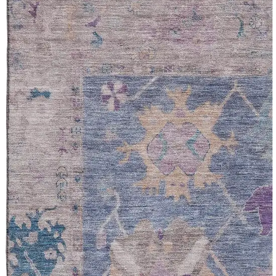 Blue And Purple Oriental Washable Area Rug With UV Protection Photo 3