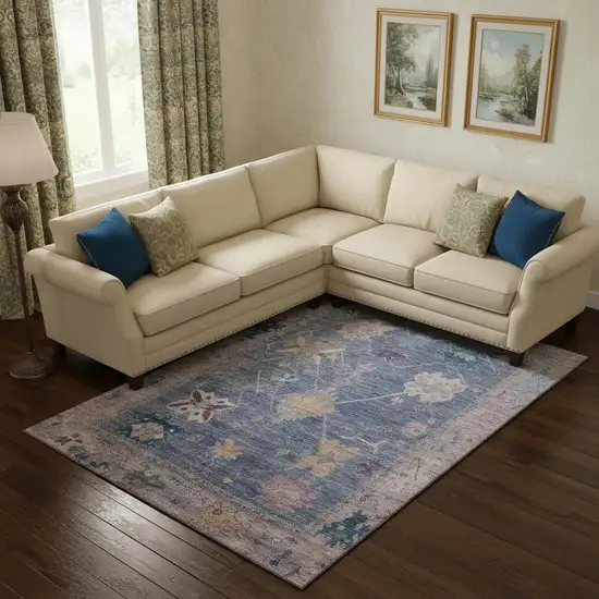 Blue And Purple Oriental Washable Area Rug With UV Protection Photo 2