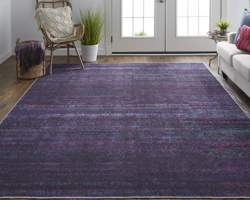 Blue And Purple Striped Power Loom Area Rug Photo 6