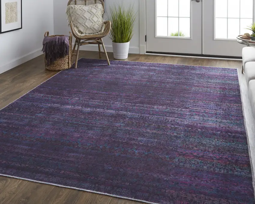 Blue And Purple Striped Power Loom Area Rug Photo 7