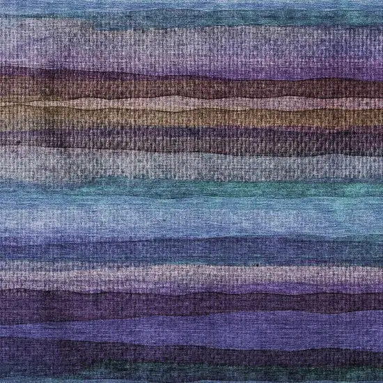 Blue And Purple Striped Washable Area Rug With UV Protection Photo 3