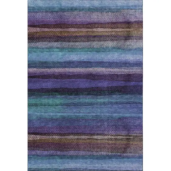 Blue And Purple Striped Washable Area Rug With UV Protection Photo 4