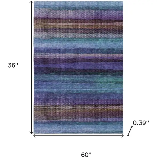 Blue And Purple Striped Washable Area Rug With UV Protection Photo 9
