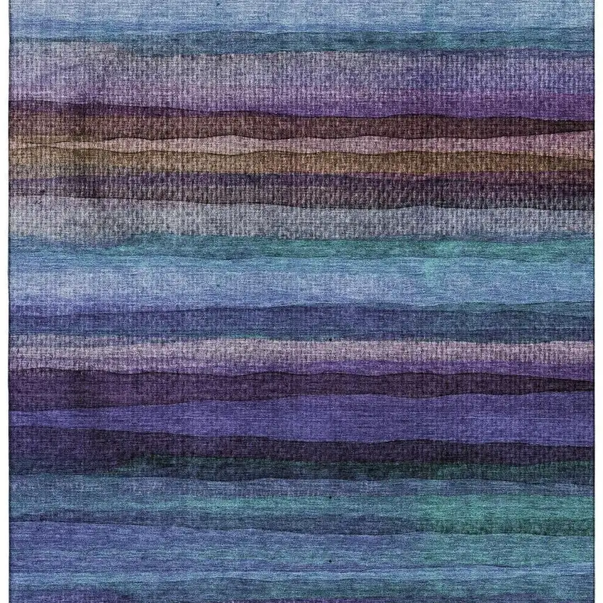 Blue And Purple Striped Washable Area Rug With UV Protection Photo 4