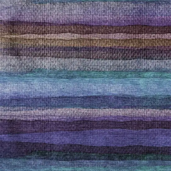 Blue And Purple Striped Washable Area Rug With UV Protection Photo 3