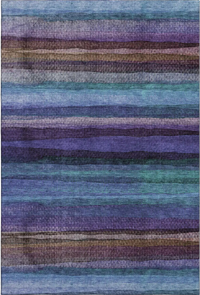 Blue And Purple Striped Washable Area Rug With UV Protection Photo 1