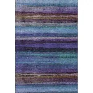 Photo of Blue And Purple Striped Washable Area Rug With UV Protection