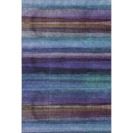 Blue And Purple Striped Washable Area Rug With UV Protection Photo 1