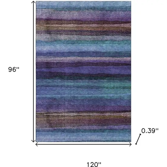 Blue And Purple Striped Washable Area Rug With UV Protection Photo 8